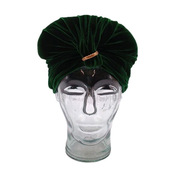Green Velvet Full Cap Turban Hat Flapper Style Headband Warmer Headwrap - Picture 4 of 10